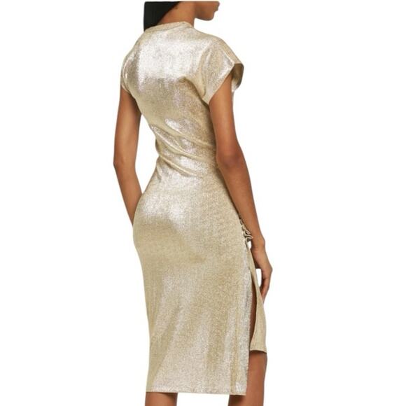 Paco Rabanne Dress Gold Drape Pression Dress in Lurex - Picture 8 of 14